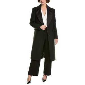 Michael Kors Collection Womens Gabardine Chesterfield Wool-Blend Coat, Black